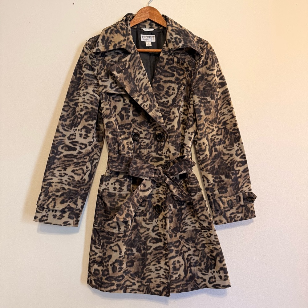 Talbots Collection Belted Leopard Print Belted Lined Trench Coat/Jacket Sz 8